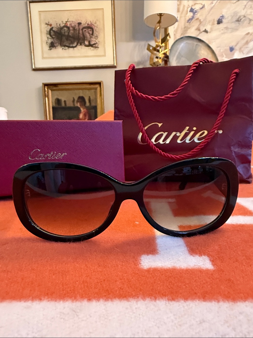 Vintage Cartier Janis Sunglasses Black Acetate 2C Logo Box Bag Excellent Cond